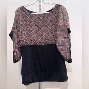 Diva Plaid Batwing Tunic Top - Red and Black